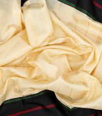 Cream Handloom Soft Silk Saree With Stripes & Black Border-SO4290