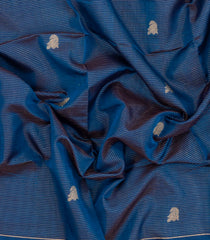 Navy Blue Handloom Silk Cotton Saree With Stripes & Buttas-SC4232