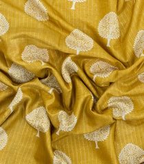 Lemon Yellow Printed Synthetic Dola Saree With Zari Stripes & Border-BL5392