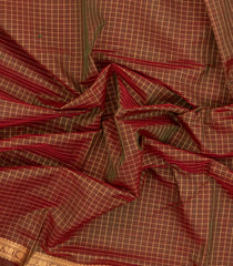 Brown Handloom Silk Cotton Saree With Zari Checks-SC4217