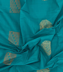 Turquoise Handloom Village Cotton Saree With Buttas-VC1670