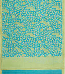 Turquoise Printed Chanderi Cotton Saree With Floral Motifs-CC1720