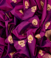 Purple Handloom Banarasi Silk Saree With Meena Floral Buttas