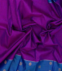 Purple Handloom Kanchipuram Silk Saree With Stripes & Blue Border-KA14014