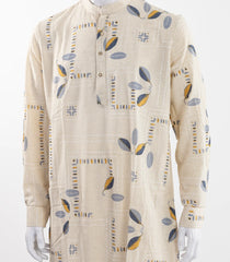 Beige Mid Length Kurta with  leaft print -EW1120