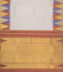 Off White Handloom Korvai Kanchipuram Silk Saree With Temple Border-KA15893