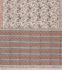 Off White Printed Jaipur Cotton Saree With Floral Motifs-JC1678