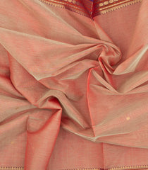 Peach Handloom Silk Cotton Saree With Buttas & Contrast Border-SC4596
