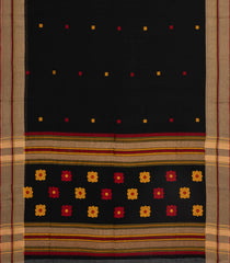 Black Handloom Bengal Cotton Saree With Buttas-BG1928-Black