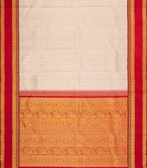Taupe Handloom Korvai Kanchipuram Silk Saree With Zari Stripes-KA15359
