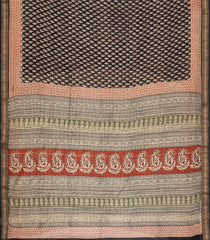 Black Printed Chanderi Cotton Saree With Zari Border-CC1642