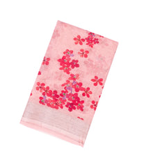 Bubblegum Pink Handloom Linen Saree With Printed Red Floral Motifs