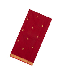 Red Handloom Maheswari Silk Cotton Saree With Buttas & Zari Border-SC4869