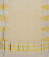 Off White Handloom Kerala Cotton Saree With Zari Buttas & Border-KEC1031