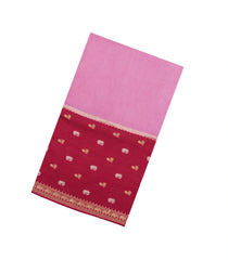 Bubblegum Pink Woven Blended Viscose With Contrast Border-BL5579