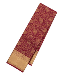 Maroon Handloom Kanchipuram Silk Saree With Floral Vine Motifs-KA14767