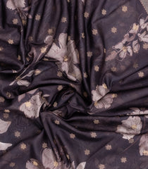 Dark Grey Printed Synthetic Dola Silk Saree With Zari Buttas & Border-SY0244