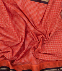 Red Handloom Silk Cotton Saree With Checks & Contrast Border-SC3941