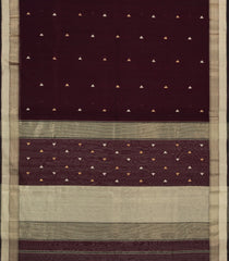 Dark Brown Handloom Maheswari Silk Cotton Saree With Buttas-SC4145