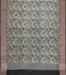 Dark Green Printed Chanderi Cotton Saree With Zari Border-CC1586