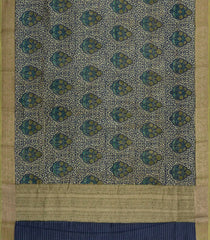 Green Printed Chanderi Cotton Saree With Zari Border-CC1601