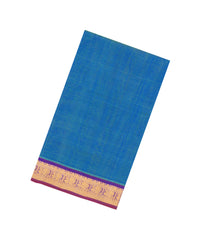 Blue Handloom Silk Cotton Saree With Zari Stripes & Contrast Border-SC4753