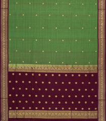 Green Handloom Silk Cotton Saree With Butats & Stripes-SC4419