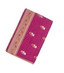 Pink Woven Blended Dupion Saree With Meena Floral Motifs