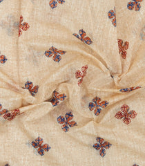 Cream Printed Blended Cotton Saree With Floral Motifs-BL6239
