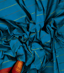 Blue Handloom Korvai Kanchipuram Silk Saree With Silk Stripes - KA14643