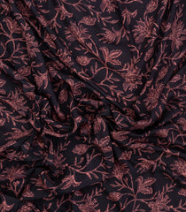 Black Printed Jaipur Cotton Saree With Floral Motifs-JC1453