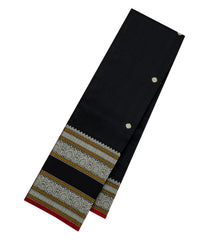 Black Handloom Kanchipuram Silk Saree With Thread Buttas-KA15178