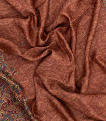 Rust Printed Tussar Silk Saree With Floral Motifs-TU3632