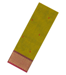 Olive Green Woven Chettinad Cotton Saree With Contrast Border-CN1855
