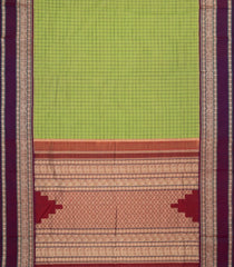 Light Green Handloom Korvai Kanchi Cotton Saree With Checks-KC1588