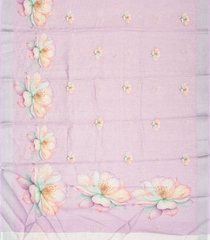 Lavender Woven Blended Linen Tissue Saree With Printed Floral Motifs-BL4181