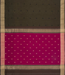 Dark Beige Handloom Maheswari Silk Cotton Saree With Buttas & Zari Border-SC4882