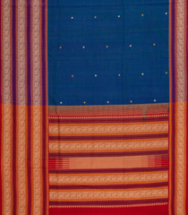 Blue Handloom Silk Cotton Saree With Buttas & Contrast Border-SC3999