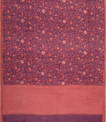 Rust Printed Tussar Silk Saree With Floral Motifs-TU3604