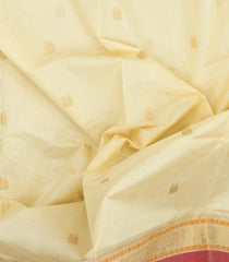 Cream Handloom Silk Cotton Saree With Zari Buttas & Contrast Border-SC4818