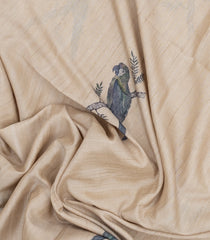 Taupe Woven Synthetic Manipur Silk Saree With Grey Printed Bird Motifs-BL4956
