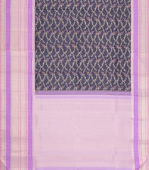 Black Handloom Korvai Kanchipuram Silk Saree With Floral Zari Motifs-KA16139