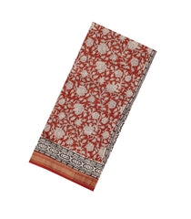 Rust Printed Chanderi Cotton Saree With Zari Border-CC1529