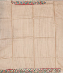 Indigo Handloom Tussar Silk Saree With Printed Stripes & Madhubani Pallu-TU2867