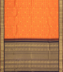Orange Handloom Korvai Kanchipuram Silk Saree With Zari Checks & Buttas-KA16813