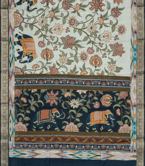 Light Green Woven Viscose Dola Silk Saree With Printed Kalamkari Motifs-BL3770