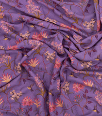 Lavender Printed Mysore Silk Saree With Floral Motifs-MS3299