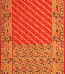 Red Handloom Kanchipuram Silk Saree With Diagonal Floral Motifs-KA13713