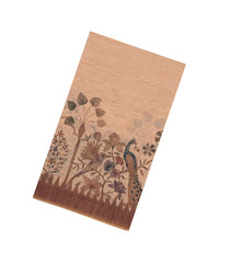 Light Peach Printed Synthetic Linen Saree with Jhalar-BL5338