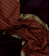 Brown Handloom Muppagam Kanchi Cotton Saree With Checks-KC1597